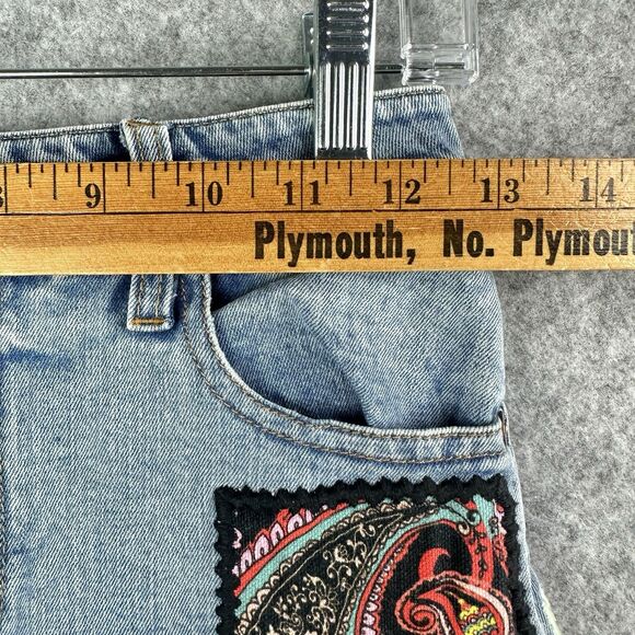 Alice + Olivia Route 66 Patchwork Mini Skirt Womens 26 Blue Denim High Rise Boho - Picture 6 of 12